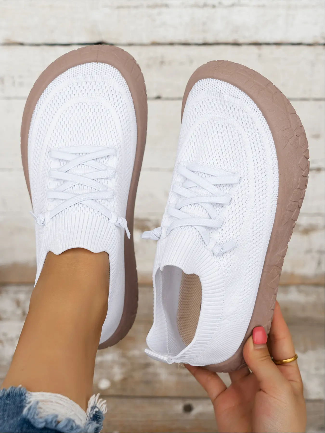 Women's Flyknit Breathable Casual Shoes, Thick Soles Anti-Slip Lazy Sport Shoes, Spring and Autumn Outerwear Multi-Color Options Slip-On Women's Flats