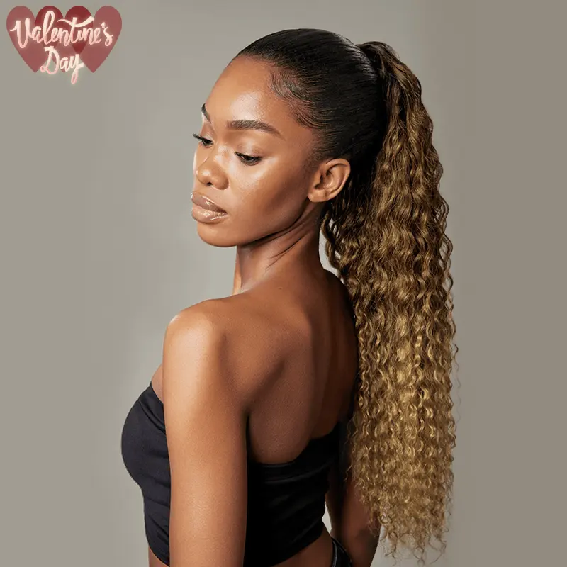 [Clearance Sale] Frodio Ponypop 3 Tone Ombre Curly Water Wave Ponytail Hairstyle 100% Human Hair Extension Sleek And Full Ponytail Wig Drawstring Ponytail - Gloria #summervibes