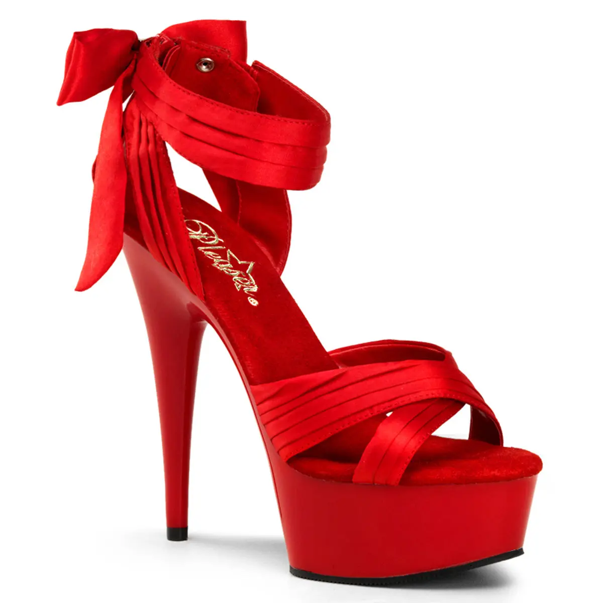 Pleaser Heels for Women, Delight-668 Statement 6-Inch Stiletto Platform with Pleated Criss-Cross Straps, Back Bow & Zip Closure, Platform Sandal, Elegant