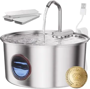 Cat Water Fountain, 108oz/3.2L Automatic Cat Water Fountain Stainless Steel with Visible Water Window, Includes 3 Filters, Pet Water Dispenser for Cats, Dogs and Multi-Pet Household