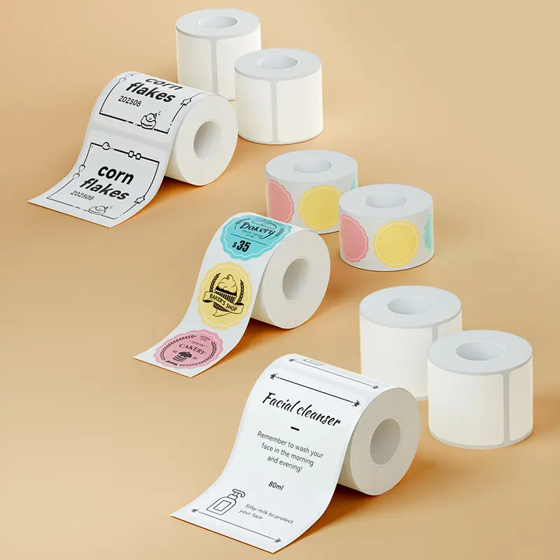 NIIMBOT 3 Rolls Set Label for B-Series Thermal Label  Printer Waterproof Decal Sticker Self Adhesive Wrap Labels for Mason Jar Barcode Logo QR Code Available Peel-and-stick High Quality