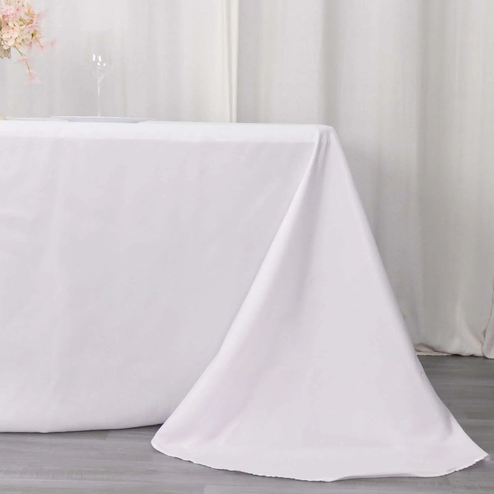 White Polyester Rectangle Tablecloth with Rounded Corners - 90"x132", Seamless Finish, Decoration for Upscale Gatherings, Outdoor Table Use