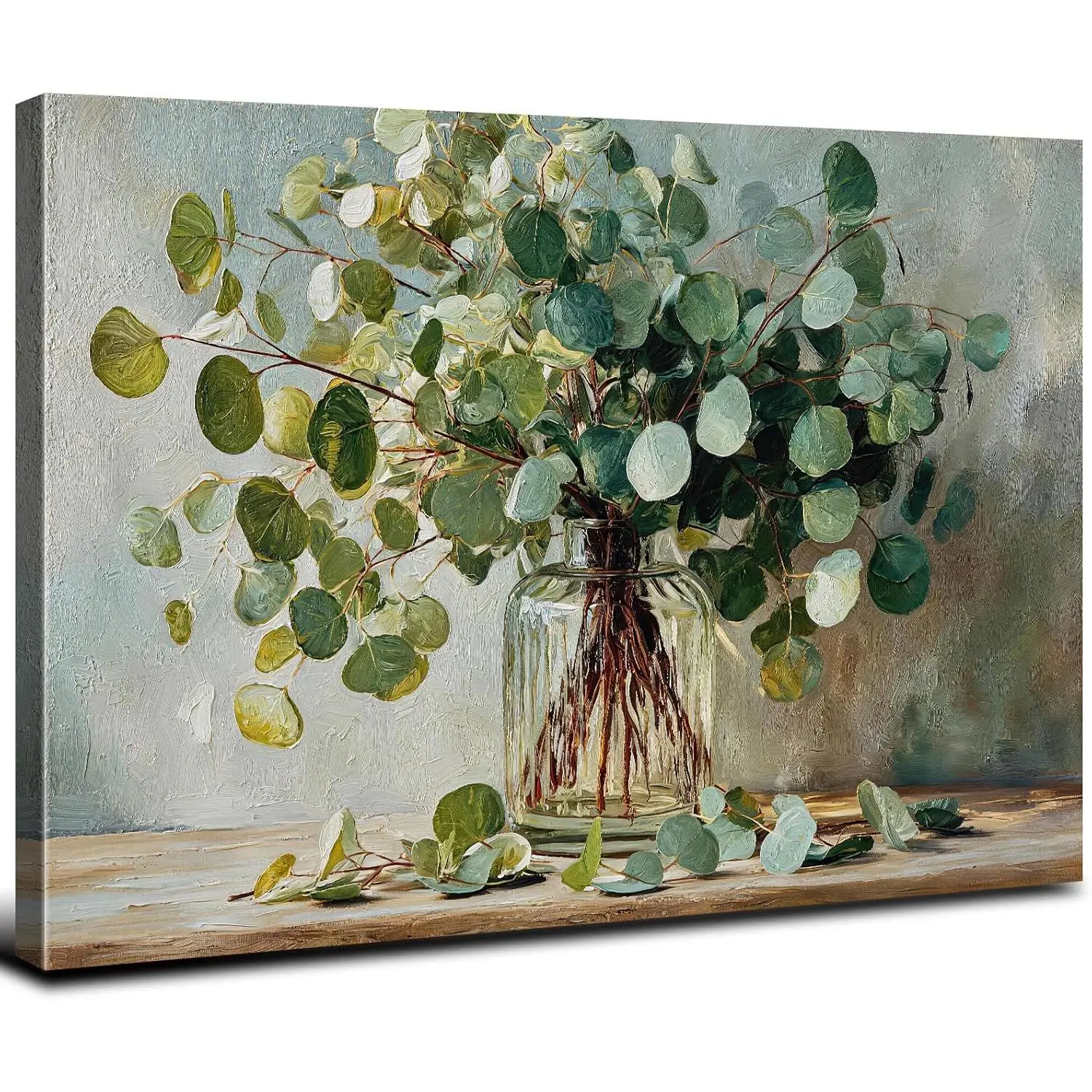 Handmade Durable Moisture-Proof Botanical Art Prints - Sage Green Vintage Watercolor Mason Jar Green Leaf Art, Artistic Decorative Pieces for Bathroom Decor Ideas, Gallery Wall Displays