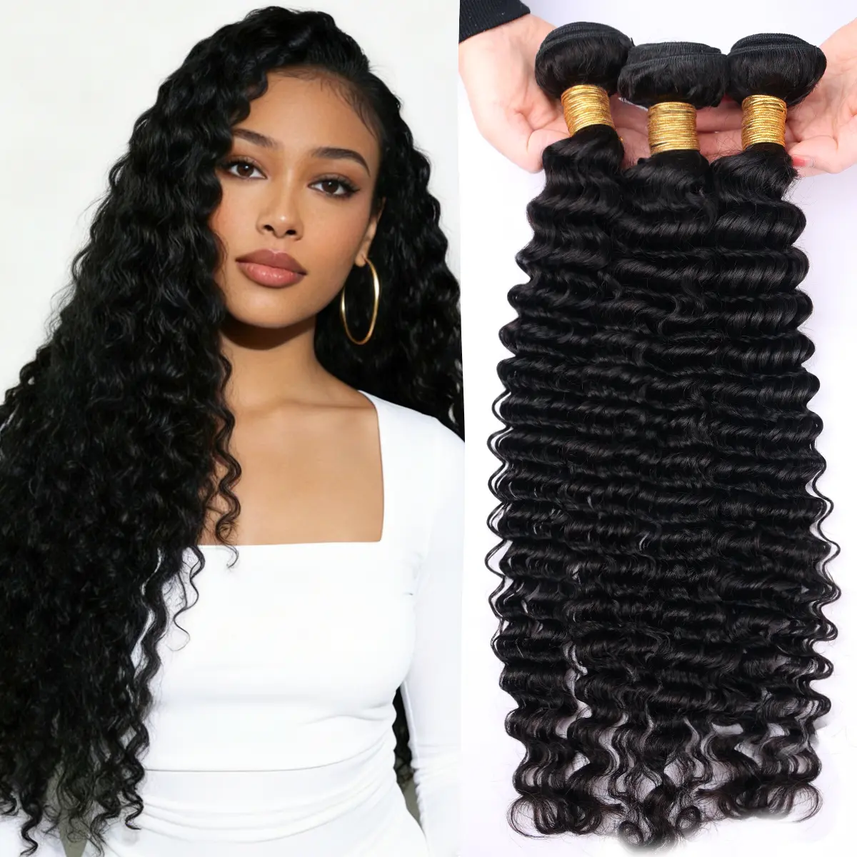 Msgem Hair Deep Wave 100% Human Hair Bundles 12A Deep Wave 12-32 Inch 3 Bundles or 4 Bundles/Lot Natural Color Curly Hair Weave #SummerVibes #SummerWins#DealsForYouDays#tiktokshopdealsforyoudays