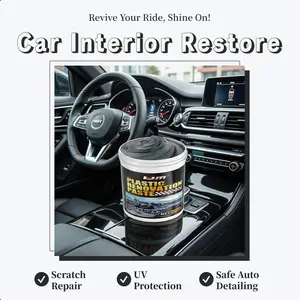 Cars accessories Plastic & Rubber Restorer Cream for Car Interior & Exterior, Trim & Tire Shine with Sponge, Scratch Repair, UV Protection, Safe Auto Detailing Supplies – 14 oz (400g) Interior Renewal Cream polish free ship