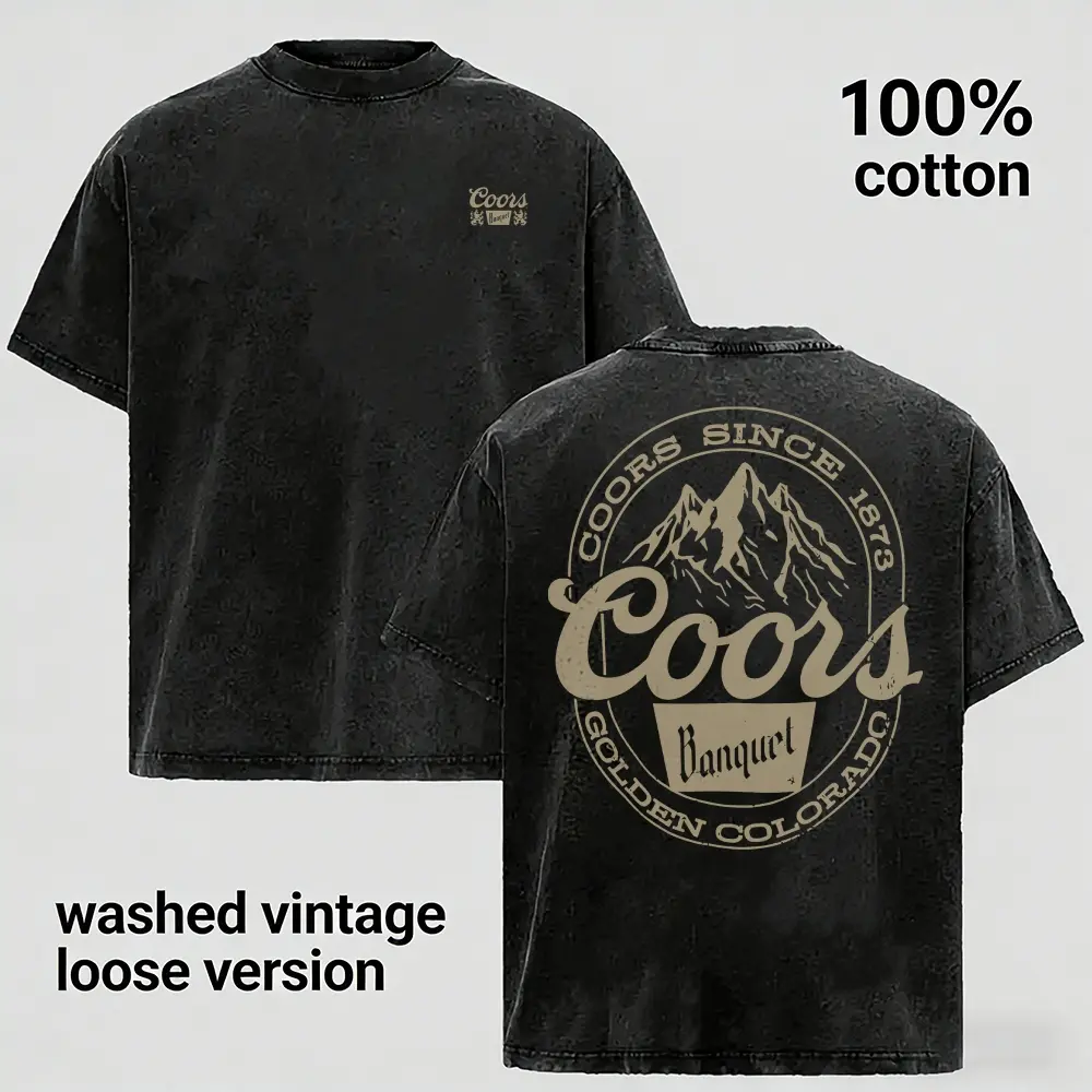 Men’s Vintage Washed Western Mountain Graphic T-Shirt 100% Cotton Oversized Retro Cowboy Tee, Loose Fit Desert Ranch Style Shirt, Soft Breathable Casual Streetwear Gift for Country, Rodeo and Outdoor Lifestyle Fans