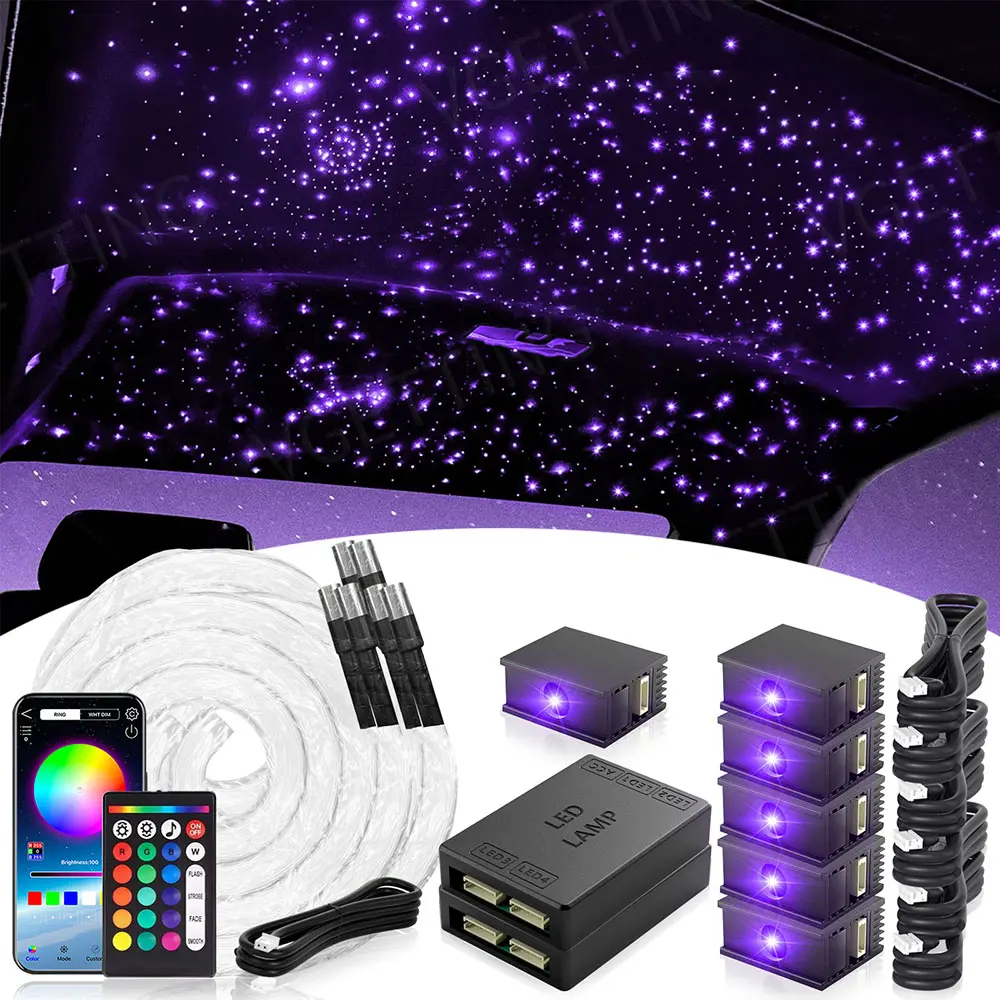 Compact Separate Light Heads Starlight Headliner Kit 300-1200 Strands 0.5mm Fiber Optic, Soft Glow Not Glaring Car Roof Ceiling Lights, Clean & Easy Wiring, RGBW APP Remote 16W 2 Year Warranty, Ambient Lighting, Starry Sky