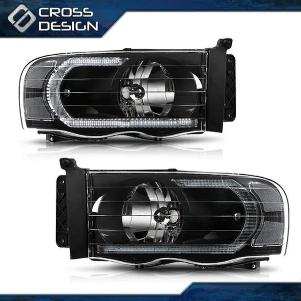 CROSSDESIGN Durable LED DRL Headlamps - Black Housing, Amber Corners, Easy Installation Truck Accessories for 02-05 Dodge Ram 1500,2500,3500 Car Exterior Upgrade, Led Light, Aftermarket Headlights Lighting Assemblies & Components, Daytime Run, Vehicle Led