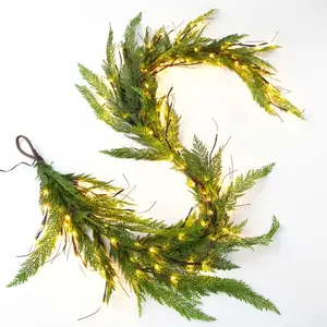 Pre-lit Real Touch Lebanon Cedar Winter Christmas Mantle Garland Table Runner - Pre-Lit Option Available