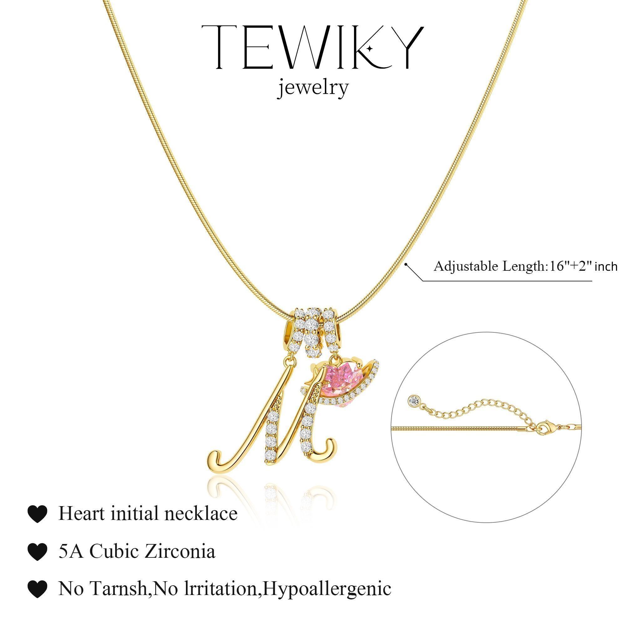 Tewiky 925 Silver 3-Layering Initial A-Z LetterPendant Necklaces for Women Snake Chain Choker Pink Heart Zircon Adjustable Length Necklace Jewelry For Valentine's Day gifts
