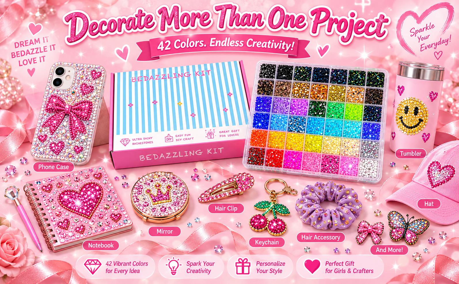 Glitter Rhinestone Bedazzling Kit - 42000Pcs 42Colors 3mm Round Resin Jelly Rhinestones, Nail Tech Supplies, Hobbies Kit Adults, DIY Crafts Accessory, Creative Gift for Her