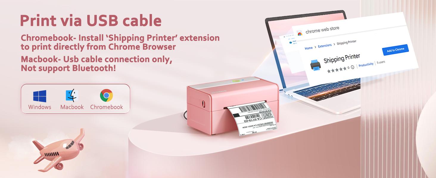 JADENS Bluetooth Shipping Label Printer 468BT High-speed Thermal Print US Type Wireless Shipping Label Printer for Small Business & Package, USPS