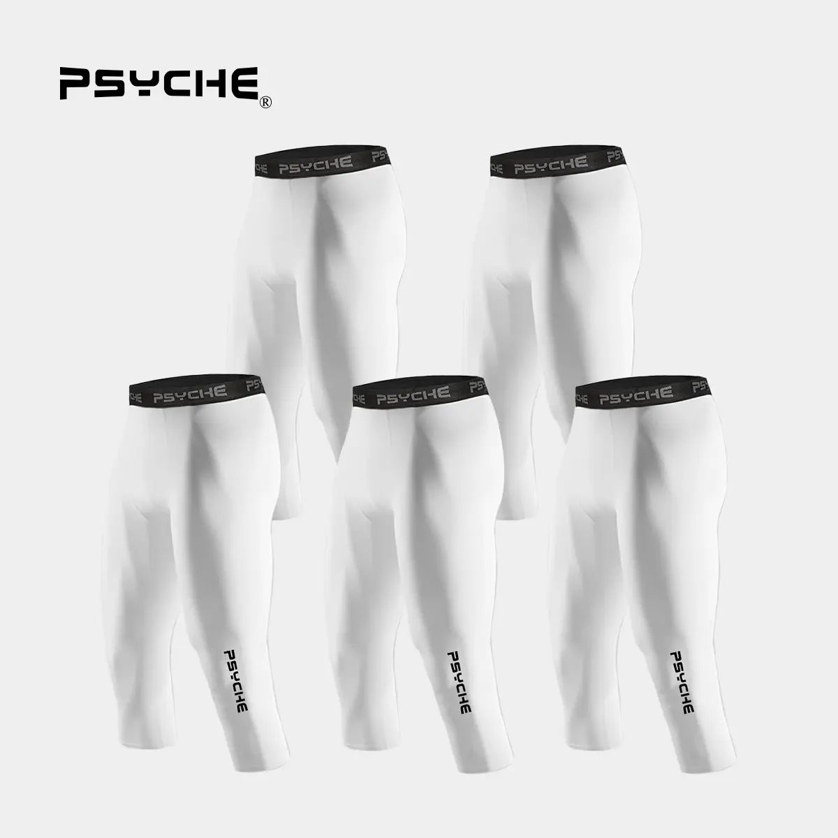 PSYCHE 5 Pack Men's 3/4 Compression Pants Compression Underwear For Gym Workout Running Basketball,Squat-Proof, Sweat-Wicking And Ultra-Breathable