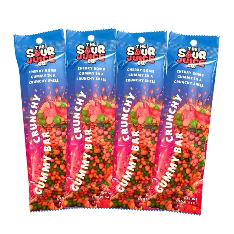 The Sour Juice Co- XL Cherry Bomb Sour Crunchy Gummy Ropes (4 Pack) - Juicy, Soft, Loaded with Crunch | The Sour Juice Co.