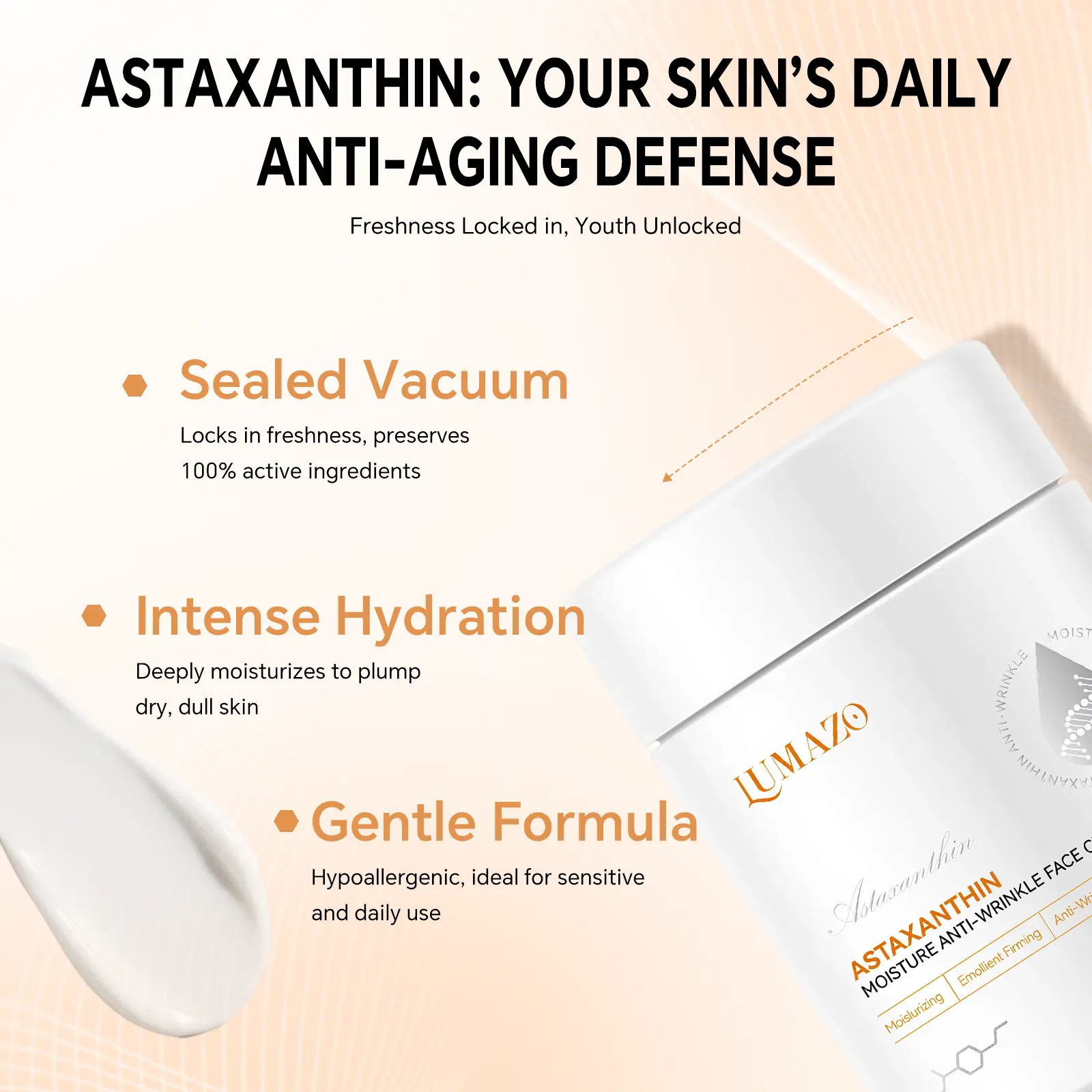 Astaxanthin Face Cream - Anti-Aging Moisturizer with Hydrating and Rejuvenating Repair for Daily Cosmetic Skin Care, Moisturizers