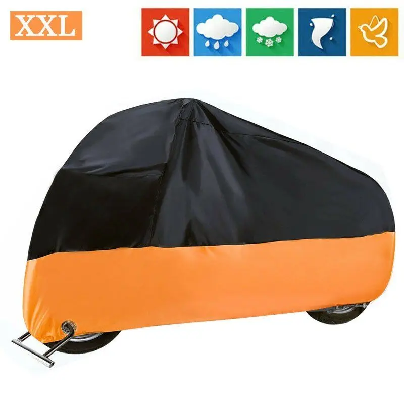 XXL Motorcycle Cover Waterproof 190T polyester taffeta with UV Protection All Weather Dust Rain Snow Resistant for Cruiser Sport Bike Scooter Up to 1200cc Reflective Strips & Ventilation Design Golf Accessories Men