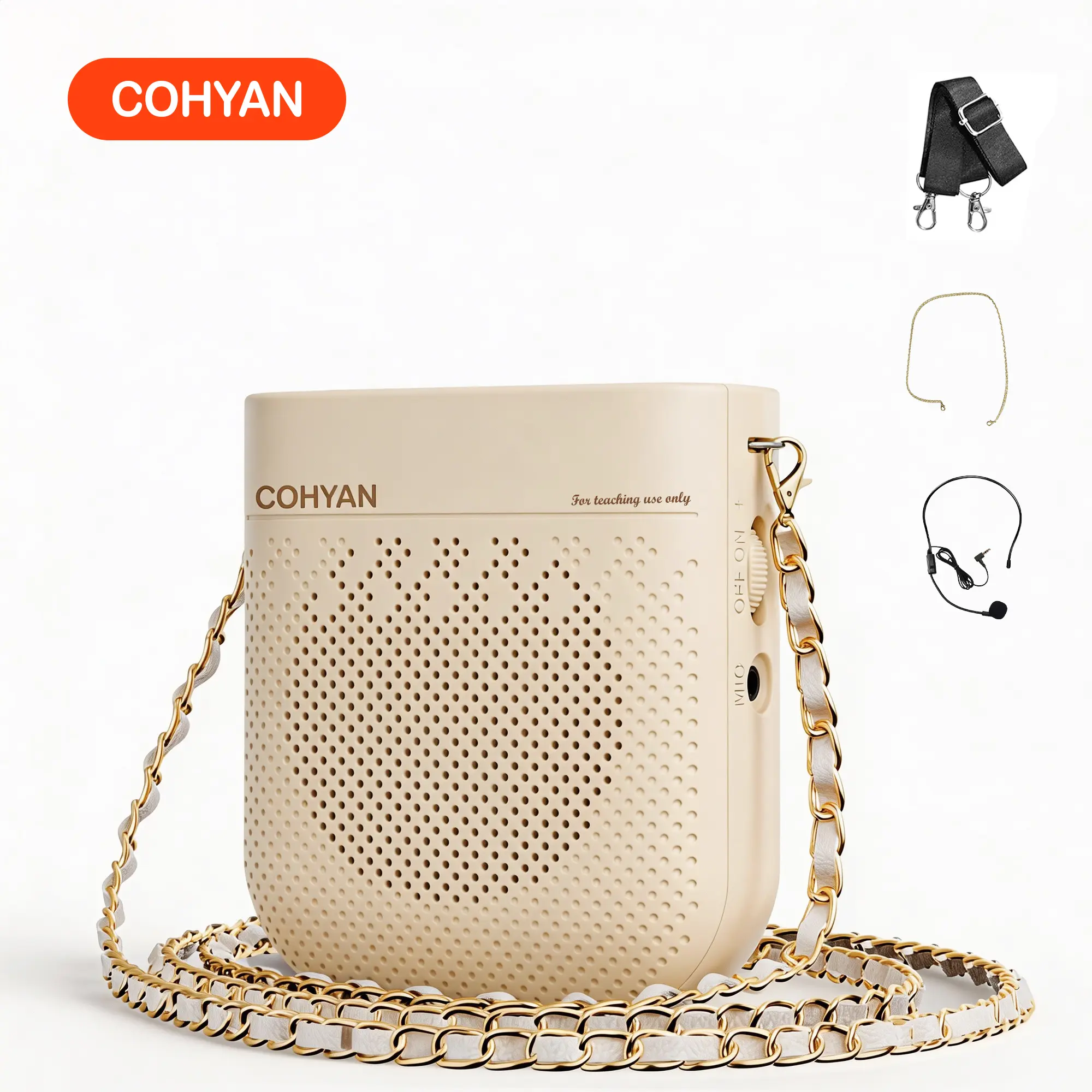 COHYAN K3 Voice Amplifier New 2026 Model Microphone Charging&Storage Portable Voice Amplifier for Teacher dancer singer  with Microphone Headset and Speaker Mini  for Classroom Speech Training Beige Black Audio Handy Wired  Bluetooth- Teaching
