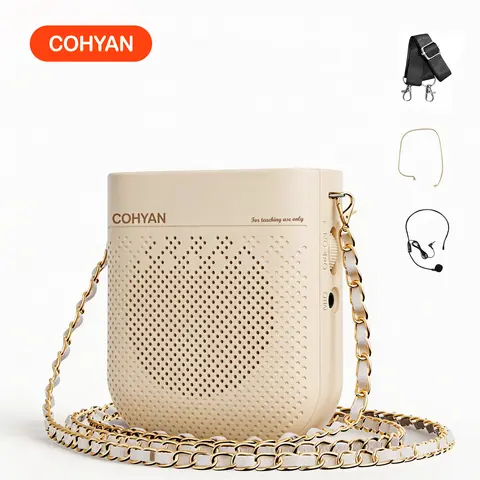 COHYAN 3 2026 New Model Portable Plastic Voice Amplifier - Battery-Powered, Comfortable-Use Headset+Speaker with Voice Boost, Wired Mic, Bluetooth, Aux, US Plug, Charging-Storage Case for Teaching, Classroom Speech Training (Beige, Black)