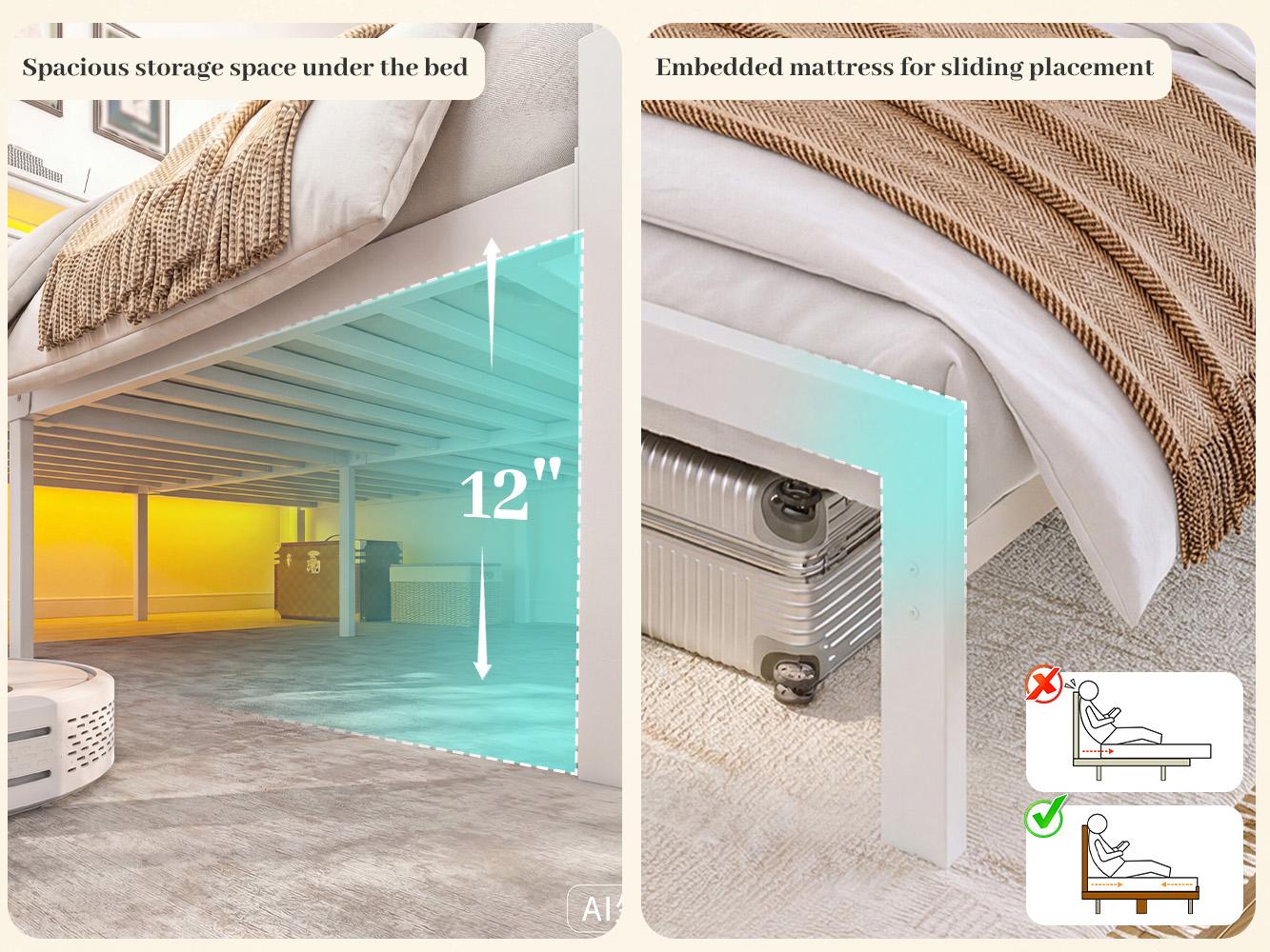 【880 lbs Capacity】Queen Size Metal Bed Frame with LED Lights,Sturdy Bed Frame with Headboard, NO MATTRESS Include,Under Bed Storage Space & Strong Metal Slats, Strong Metal Slats Support,Noise-Free, Easy Assembly,Black