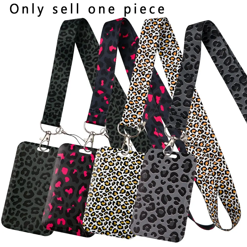Black Gray Leopard Print Cell Phone Lanyard for Keys Chain USB ID Credit Card Cover Pass Mobile Phone Charm Women Neck Straps Badge Holder Key Ring Accessories Phone Decoration Phone Chains Phone Leash
