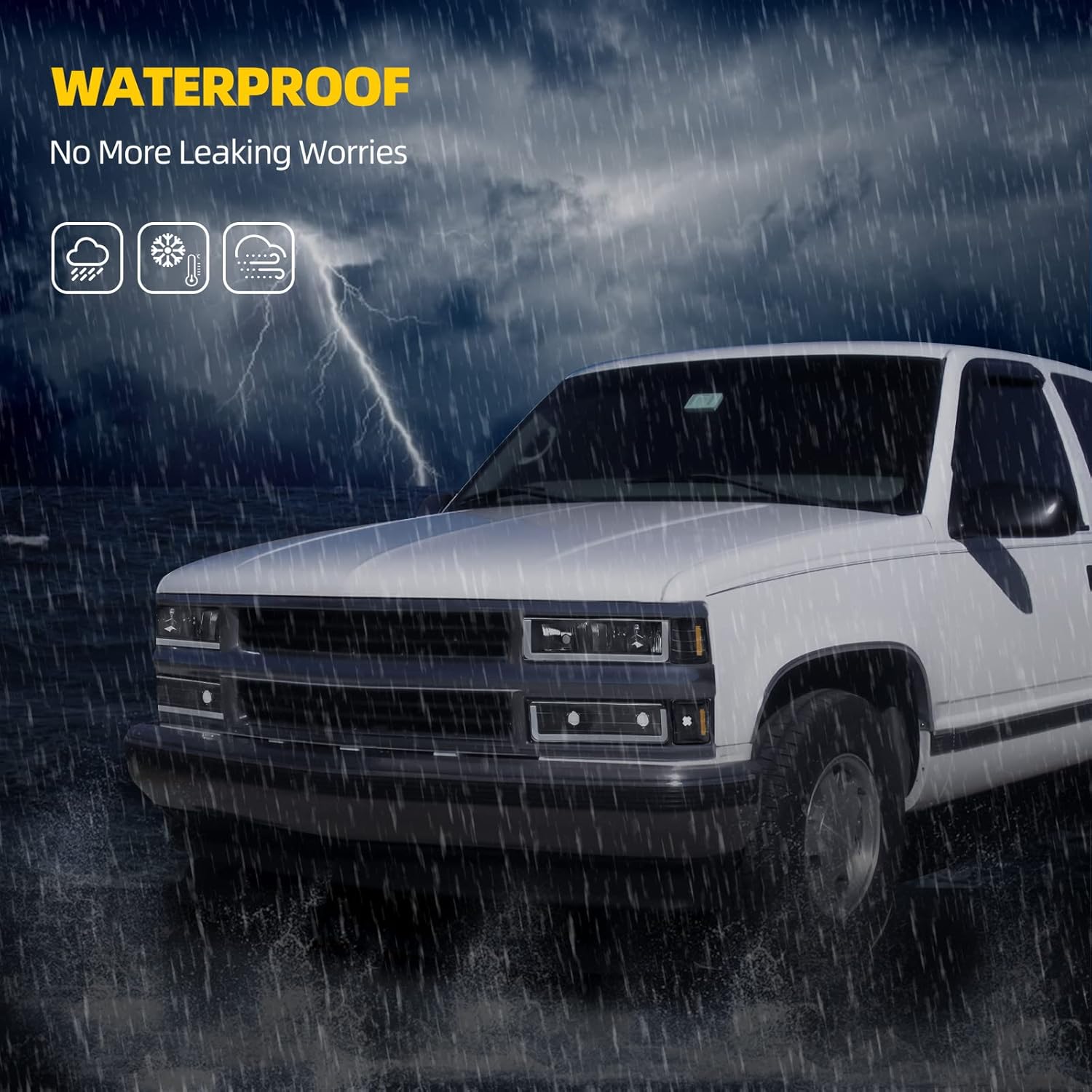 YITAMOTOR LED DRL Headlights Assembly Compatible with 1994-1999 Chevy Silverado Tahoe Suburban C10 C/K 1500 2500 3500 Replacement Headlamp with Corner Light Black Housing