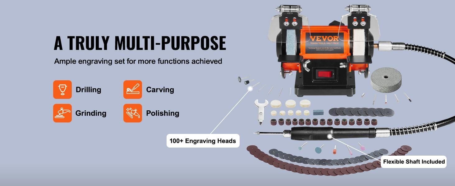 【Father's Day】VEVOR Bench Polisher & Buffing Machine for Metal/Jewelry/Wood - With Wool & Abrasive Wheels, 100 Tools, 3590RPM 【Father's Day】VEVOR Bench Polisher & Buffing Machine for Metal/Jewelry/Wood - With Wool & Abrasive Wheels, 100 Tools, 3590RPM