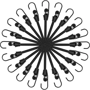 Small Bungee Cords with Hooks 6 Inch Mini Black Bungee Cords 10 Pcs