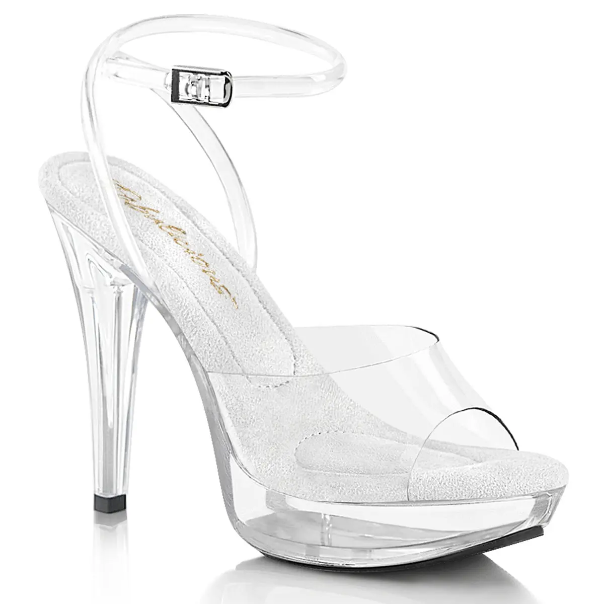 Women's Platform Stiletto Heel Footwear - Bold Statement Shoe Sandals for Cocktail Events, Style 506 (with Distinct Design Accents), Clear/Clear, Dress, Statement Shoes, Evening, Elegant, Wrap Straps, Transparent, Open Toe