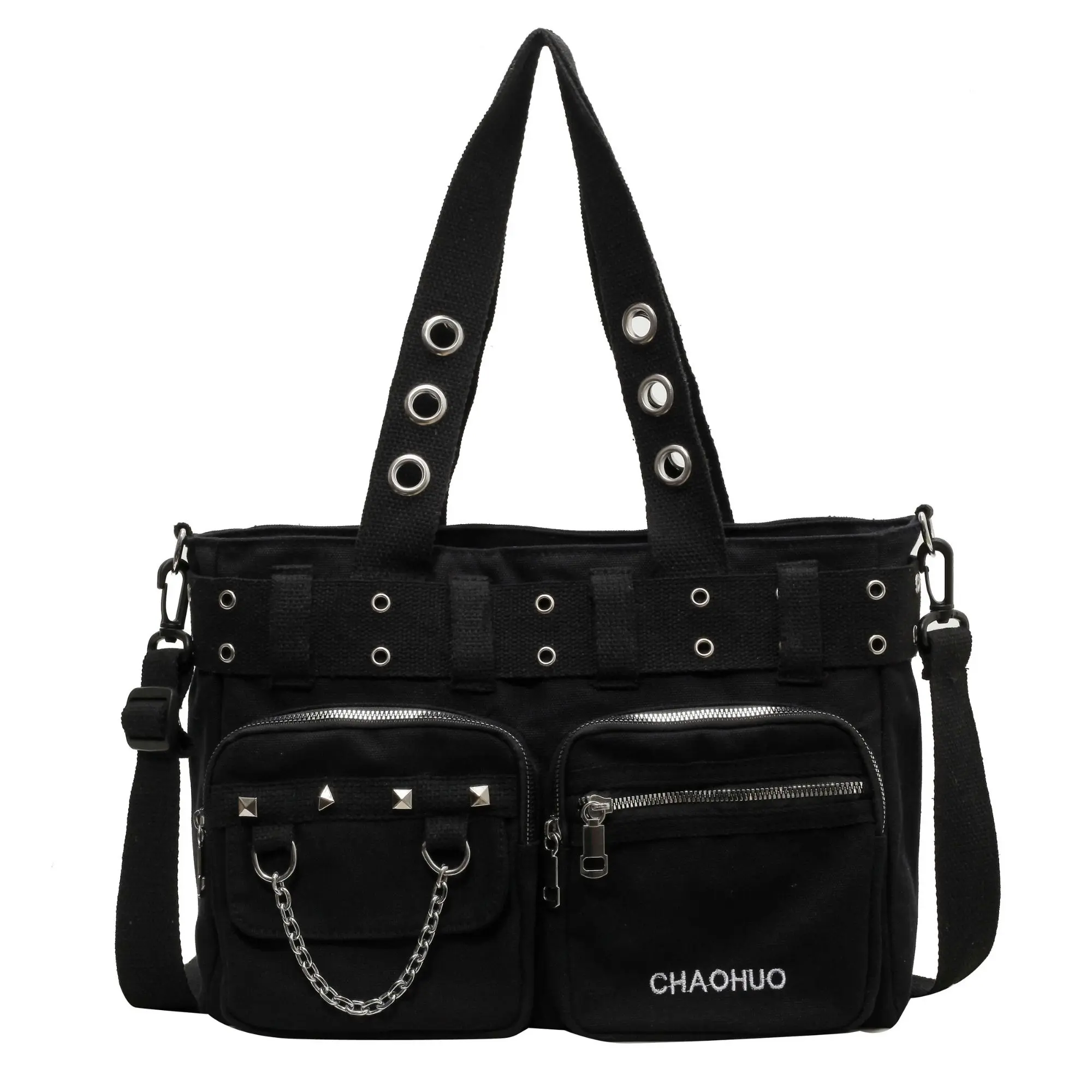 Makukke Y2K Tote Bag for Women Canvas Shoulder Bag Large Gothic Bag Skull Handbag for Work Office Travel