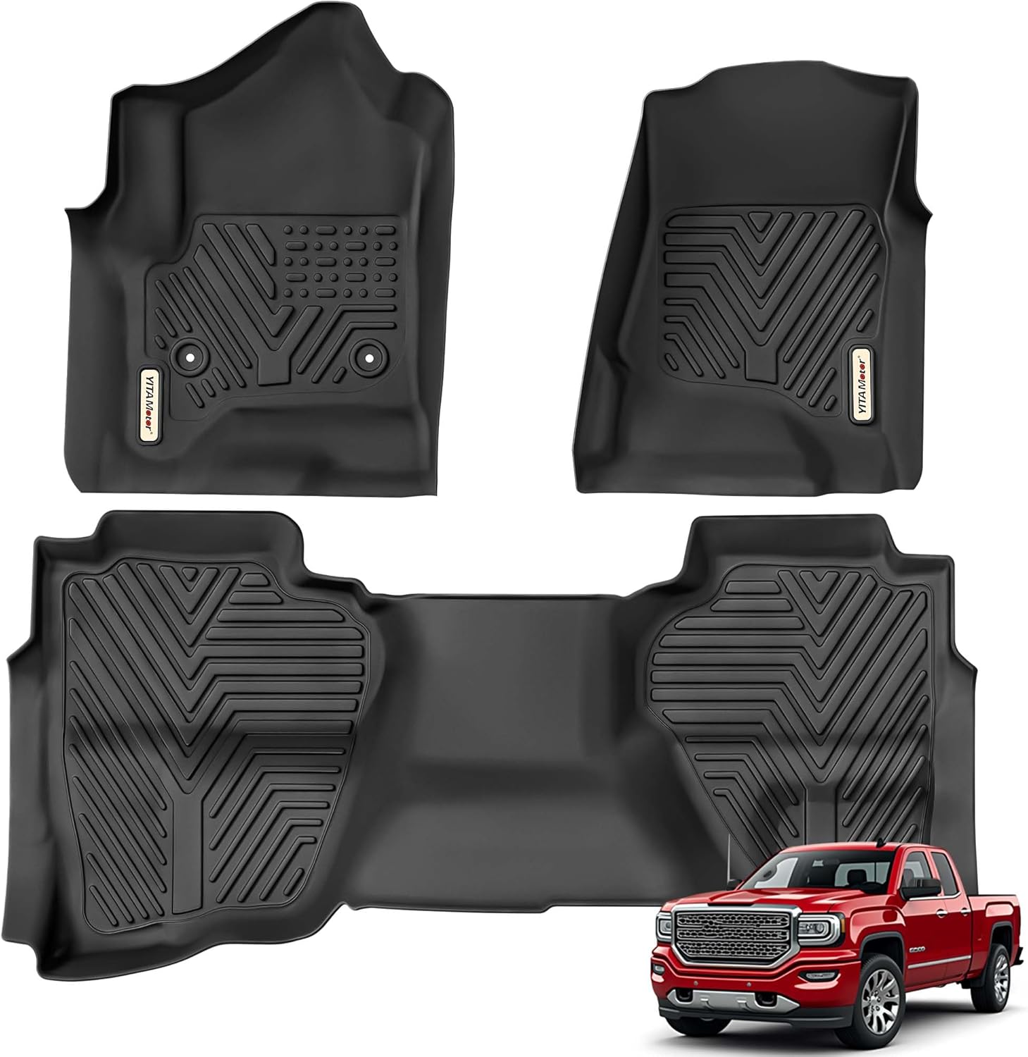 YITAMOTOR Floor Mats For 2014-2018 Chevy Silverado/GMC Sierra 1500 Double Cab, 2015-2019 Chevy Silverado/GMC Sierra 2500HD 3500HD Double Cab Only, Custom Fit Floor Liners, 1st & 2nd Row All Weather Protection
