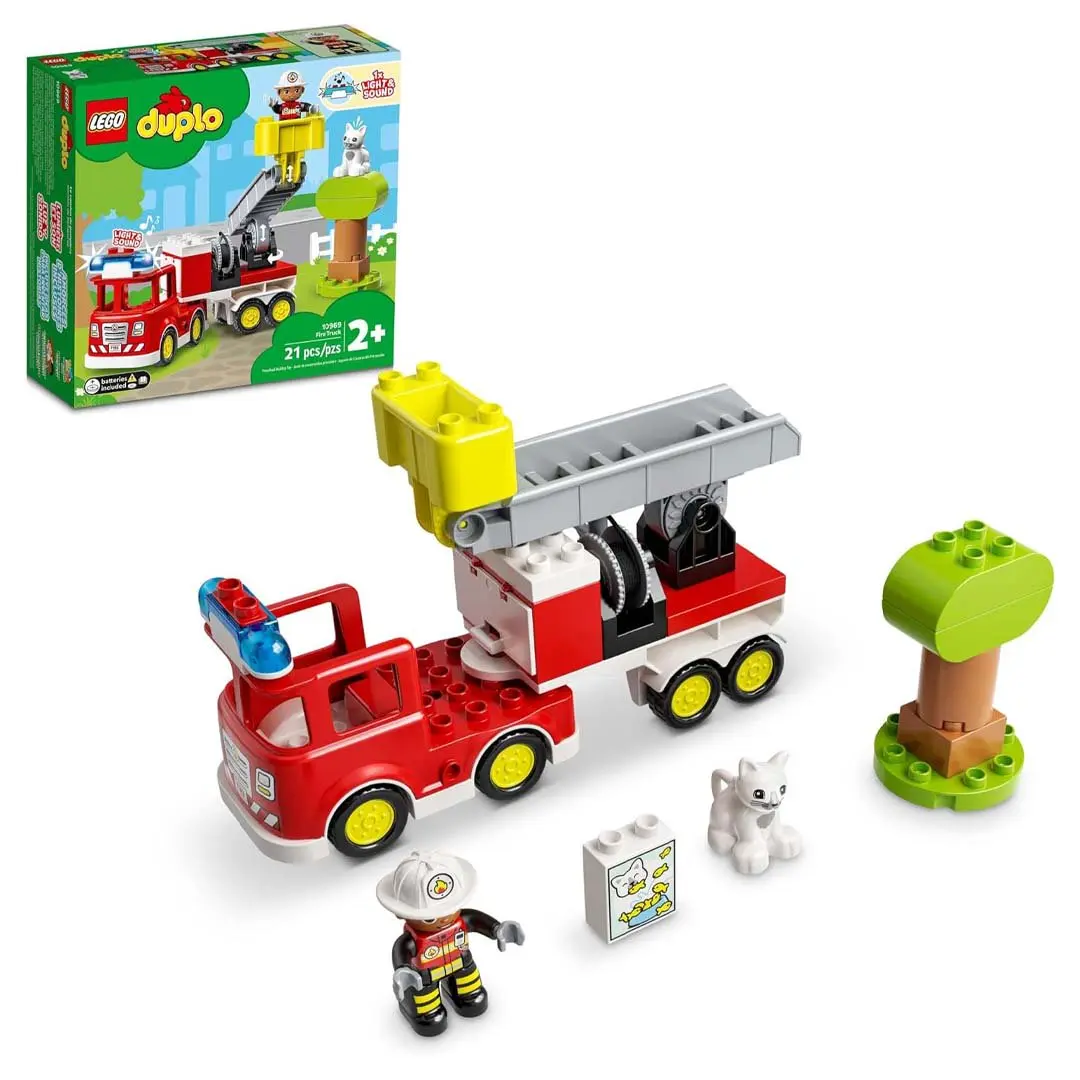 LEGO DUPLO Town Fire Truck (10969) - Buildable Elements Toy with Colorful Light-Up Feature for Toddlers, Buildable Elements Trucks, Colorful Light-Up Trucks