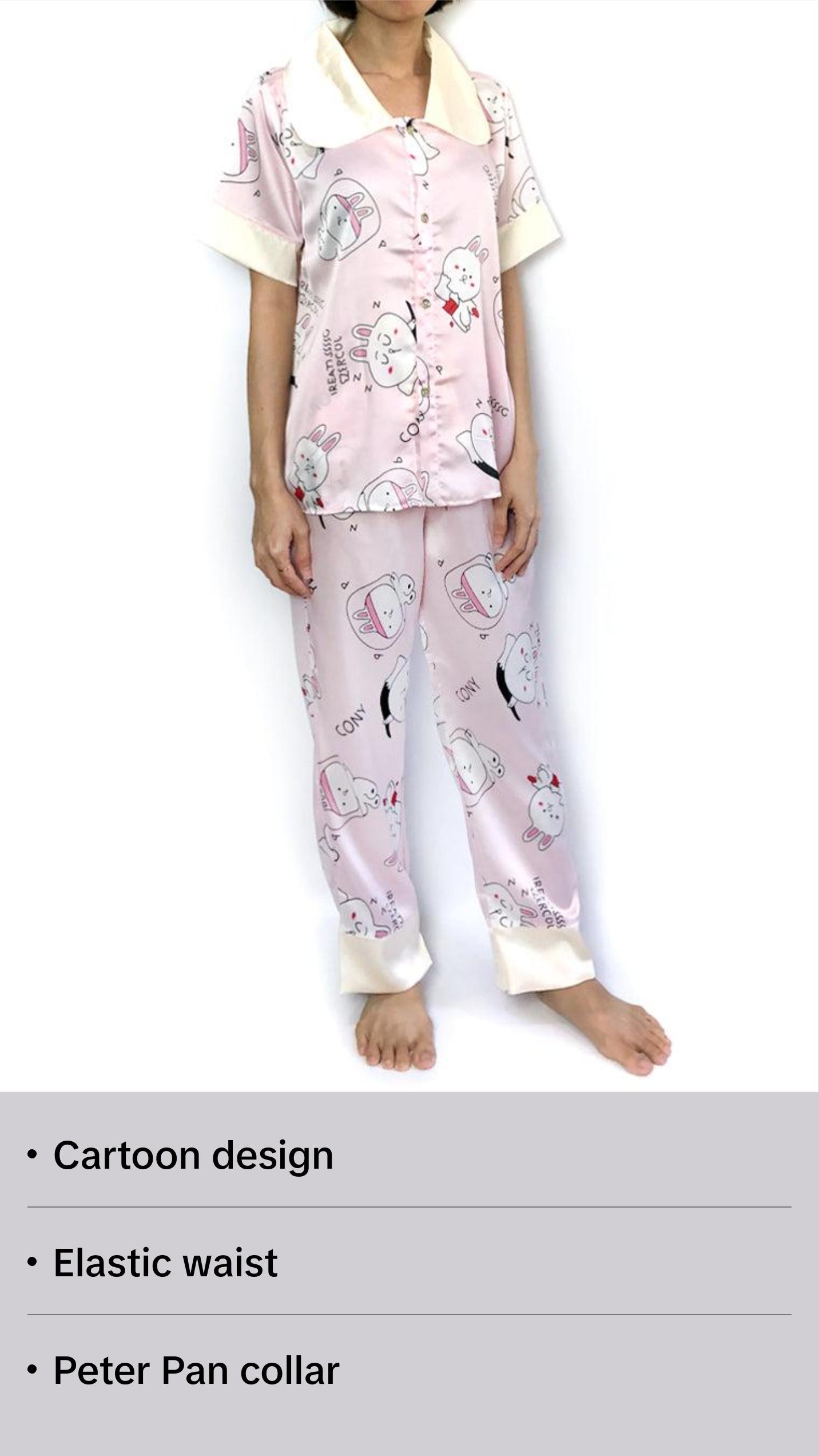Pink Cartoon Peter Pan Collar Pajama Set