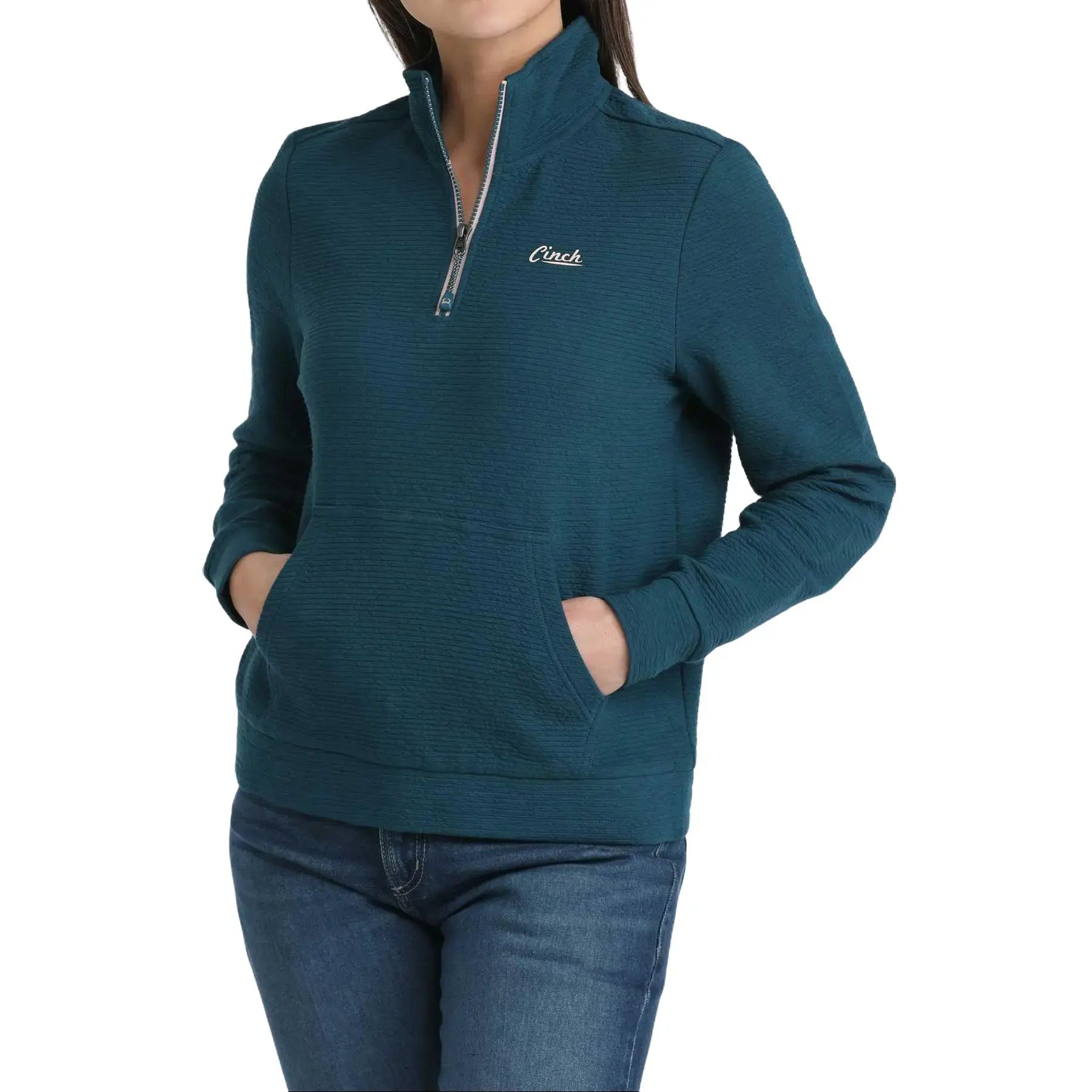 CINCH Women's Teal Quarter-Zip Long-Sleeves Hoodie Pullover - Lightweight Western Performance Clothes, Comfortable Durable Fabric, Adjustable Fit, 1-Piece Western Top for Barn & Everyday Casual Wear