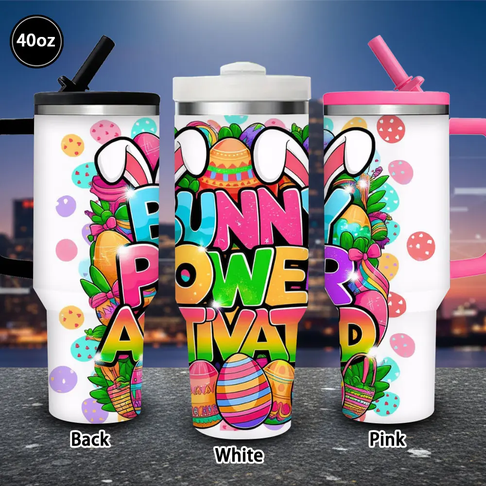 1pc 1000-2000ml (40oz) Easter Novelty Bunny Egg Design Tumbler with Lid & Straw, Winter Insulated Vacuum Flask, Ideal Gift for Women for Easter, Valentine's Day, Iced/Hot Coffee Kitchenware Drinkware
