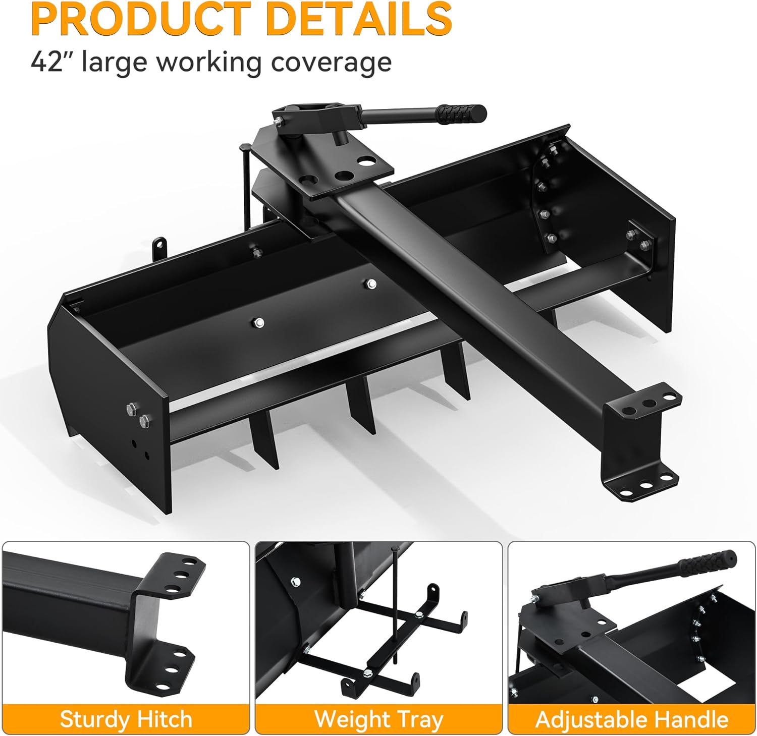 YITAMOTOR 42" Tow Behind Box Scraper Fit for ATV UTV Grader, Lawn Tractor Attachments with Box Blade, Black Tool Garden