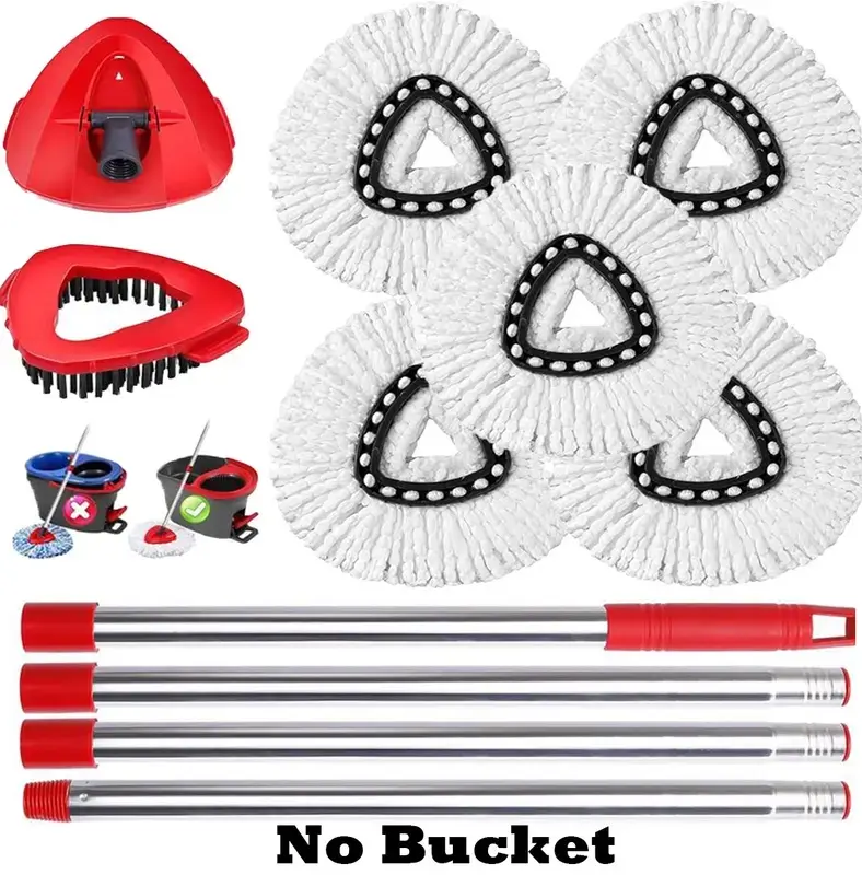 EasyPortable assembly Spin Mop Replacement Head, Base Handle Replacement Set, with 2 Microfiber Refills Triangle Base & 30-58in Adjustable Handle Combo shower floor scrubber