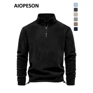 Men's Solid Half Zip Funnel Neck Polar Fleece Sweatshirt, Regular Fit Casual Long Sleeve Pullover for Fall & Winter, Men's Clothes for Daily Wear