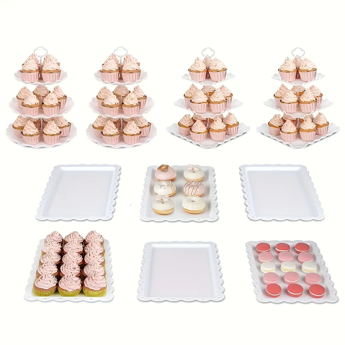 sebastian CADIA, Christmas Theme Party 10-piece Cake Stand Set - 3 Double-Tier & 3 Three-Tier Cupcake Stands + 4 Appetizer Trays - Food Grade PP Material, Elegant Design, Lightweight & Easy to Assemble - Perfect for Birthday, Wedding, Party Decor