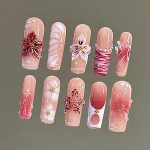 NailVesta VELVET FLAME– 100% Handcrafted 3D Press-On Nails | Reusable, Long-Lasting, Salon-Quality black lace nail art nail art