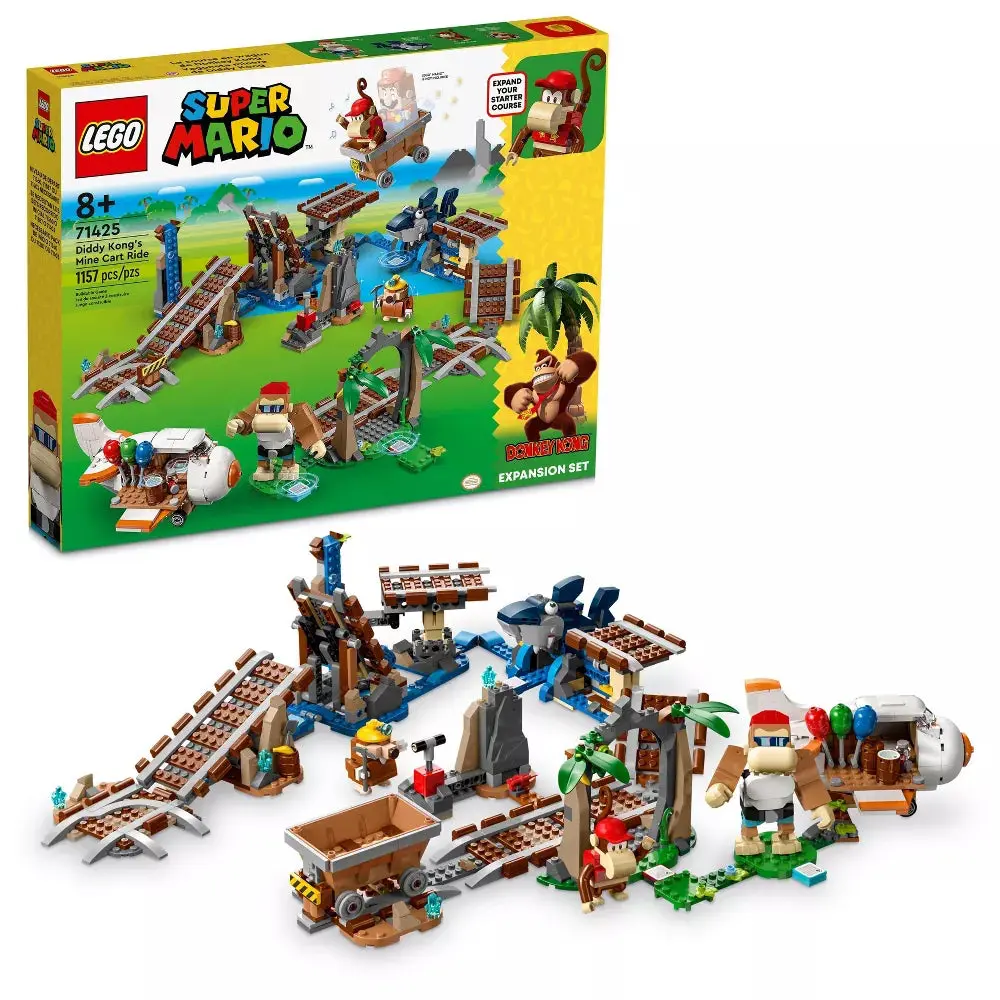 LEGO Super Mario Diddy Kong's Mine Cart Ride Building Set (71425) for 8-10 Years, Mole Miner Collectibles, Transportation & Airplane-Flying Bricks and Parts