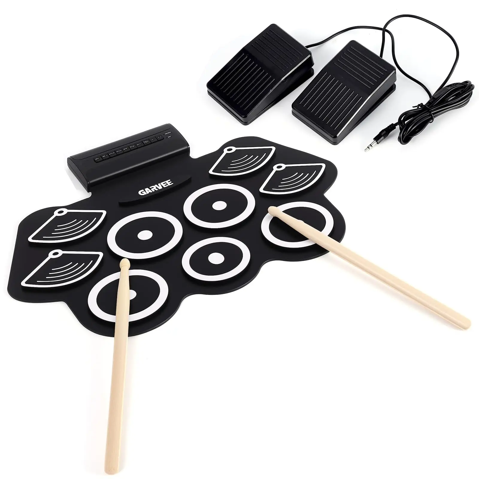 Garvee 9 Pads Roll Up Electric Drum Set with Drumsticks, Pedals, and Rechargeable Battery - Portable Music Instrument Perfect for Beginners and Enthusiasts, Ideal Gift for Birthdays and Holidays