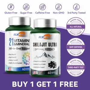 Flynew Shilajit Ultra & 21 All-in-One Vitamins Bundle - 120 Capsules with 85+ Trace Minerals & Pure Himalayan Organic Resin for Optimal Health Support - Fitness, Healthcare