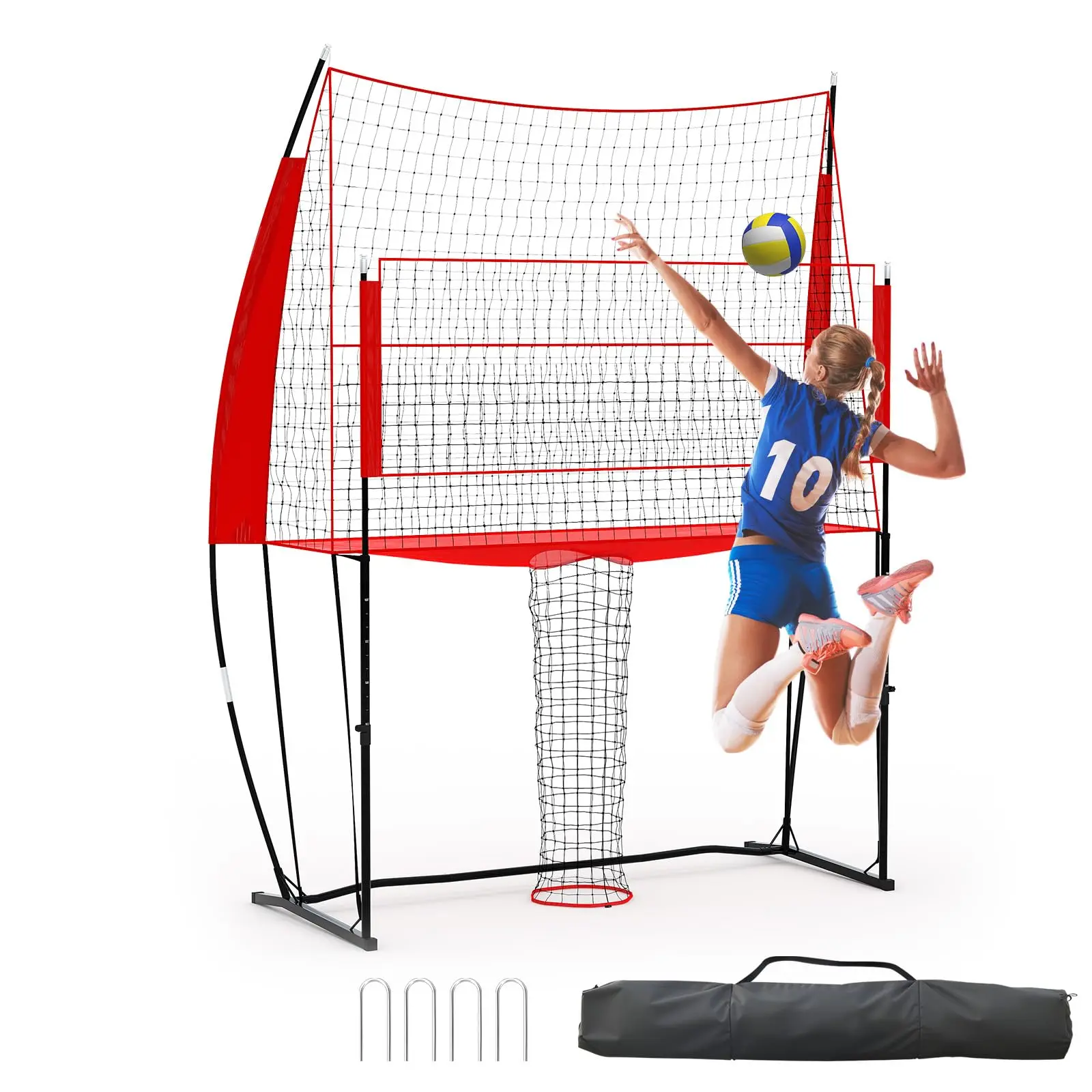 8x11 Ft Foldable Heavy-Duty Volleyball Practice Net Station with Steel Frame, Quick Setup, Height Range Adjustability, Carry Bag for Hitting, Spiking - Indoor Outdoors Backyard Volleyball Training Equipment