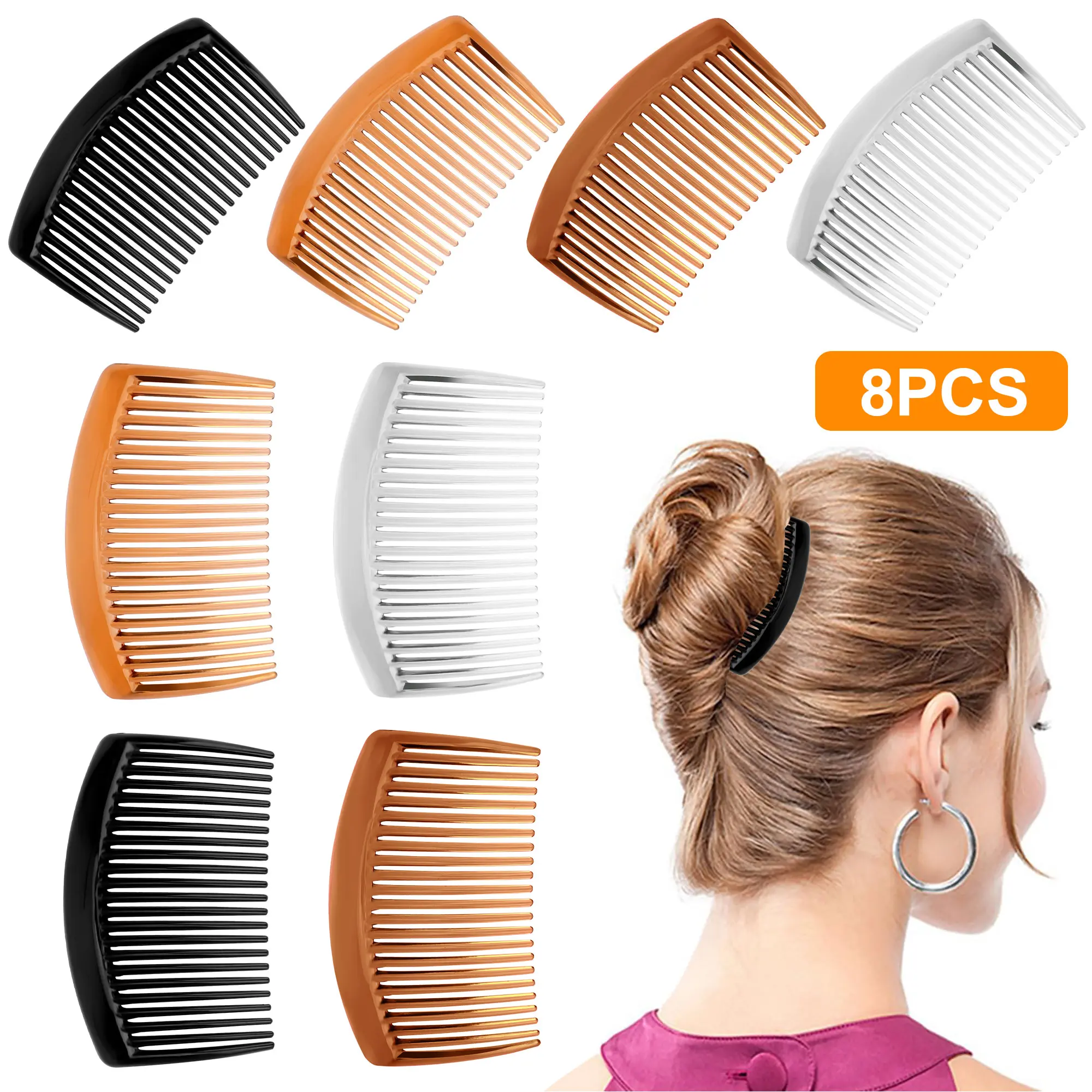 8Pcs French Hair Side Comb Set - 23 Teeth Side,Plastic Twist Comb Hair Clip,Hair Accessories for Women,Fashion Hair Styling Gift,for Wedding,Working Daily Use