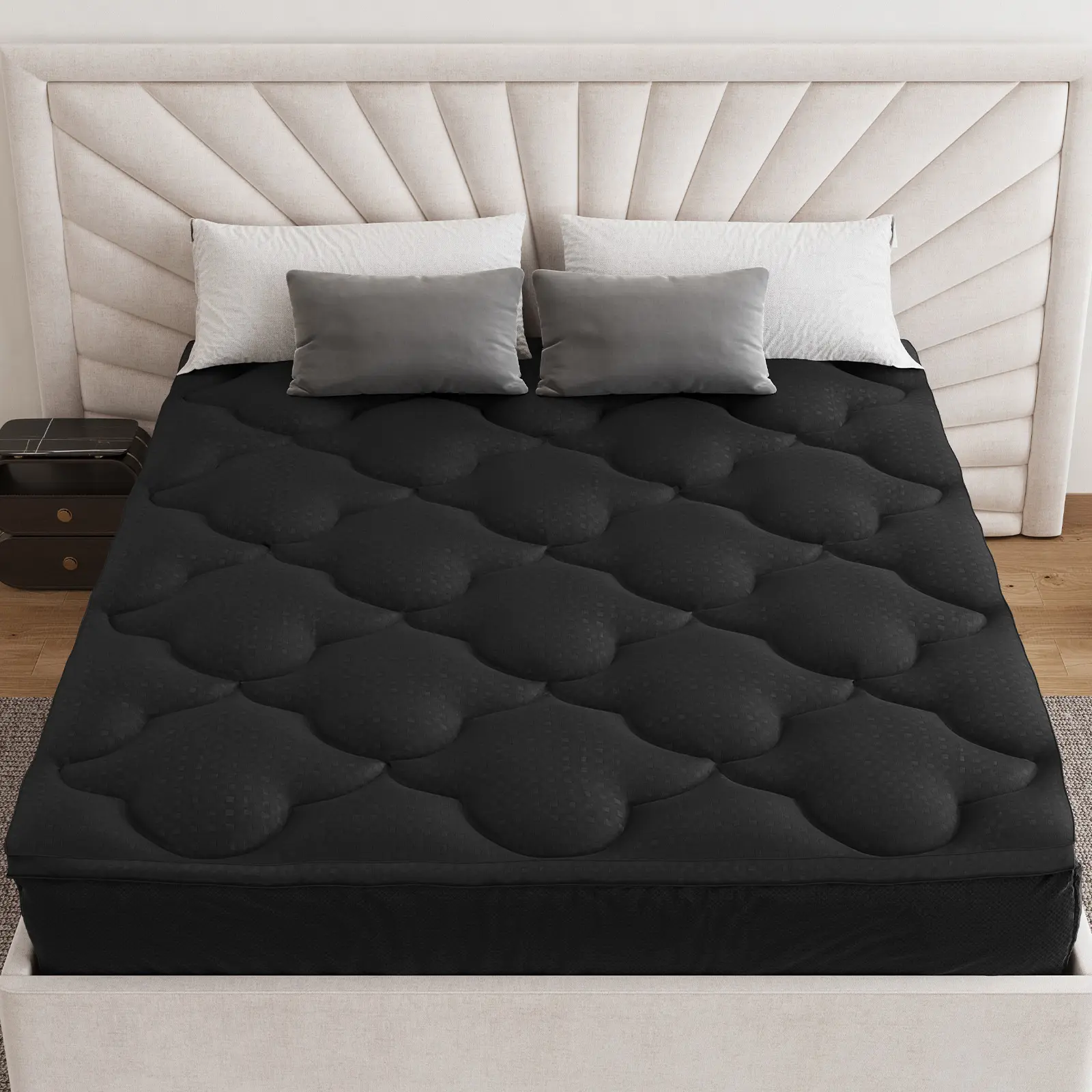 [Back to School] Belffin King GRAY/WHITE/BLACK Mattress Topper for Back Pain, Extra Thick Mattress Pad Cover, Plush Soft Pillowtop with Elastic Deep Pocket, Overfilled Down Alternative Filling