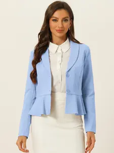 INSPIRE CHIC Work Short Blazer Lapel Collar Long Sleeve Ruffle Casual Office Jacket