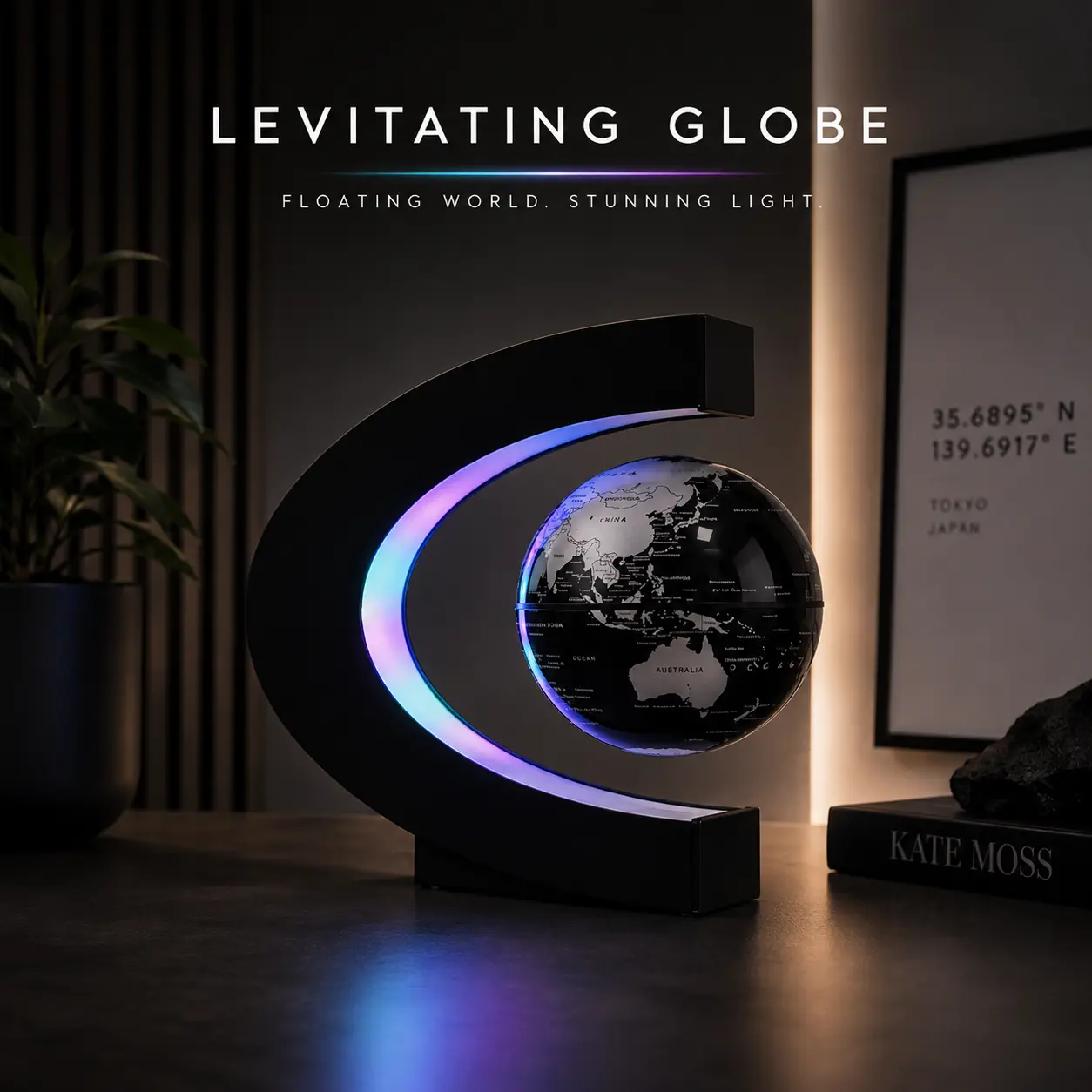 World Earth Map Rotating Globe Magnetic Floating Globe Magnetic Levitating Globe for Desk Decor Education Geography