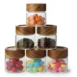 6oz Airtight Food Sealed Jars with Acacia Wood Lids,Glass Meal Prep Containers for Overnight Oats,Snack Storage
