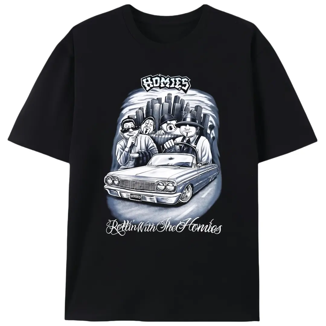 Men's 100% Cotton Short-Sleeve Graphic Tee - Chicano Bold Street Print Lowrider Design, 200gsm Casual-Fit Knit Top, Round Neck, Vintage Light Stretch All-Seasons Split-Sleeve Shirt, Halloween Basics