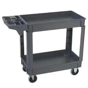 Lauco Heavy Duty Polypropylene Utility Cart - ﻿30" x 16" x 33"- Industrial Cart with Full Swivel Wheels Safely Holds up to 550 lbs - Multipurpose 2 Tier Service Cart for Warehouse, Garage, Cleaning